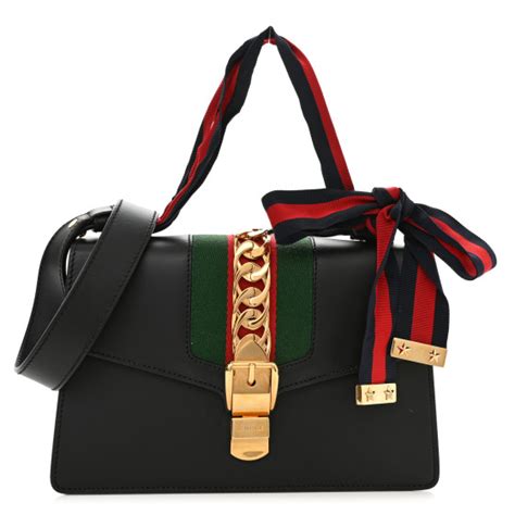 GUCCI Calfskin Small Sylvie Shoulder Bag Black 